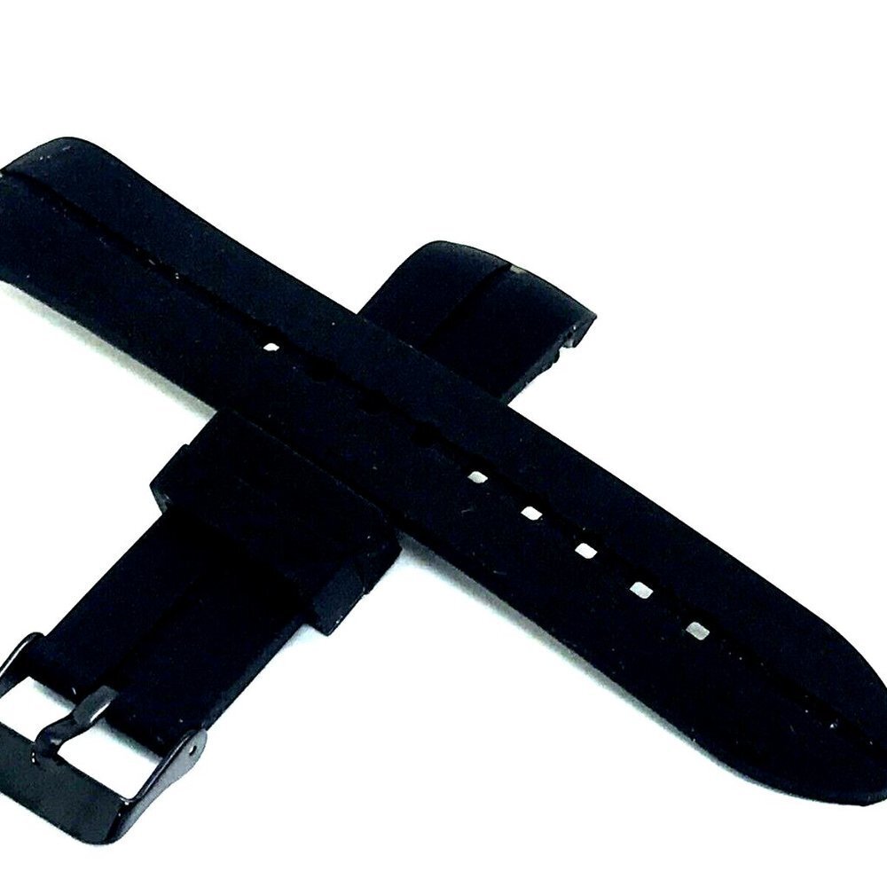 Men's Watch Band Replacement Black Rubber Strap 22mm Lug Grooved Black Buckle